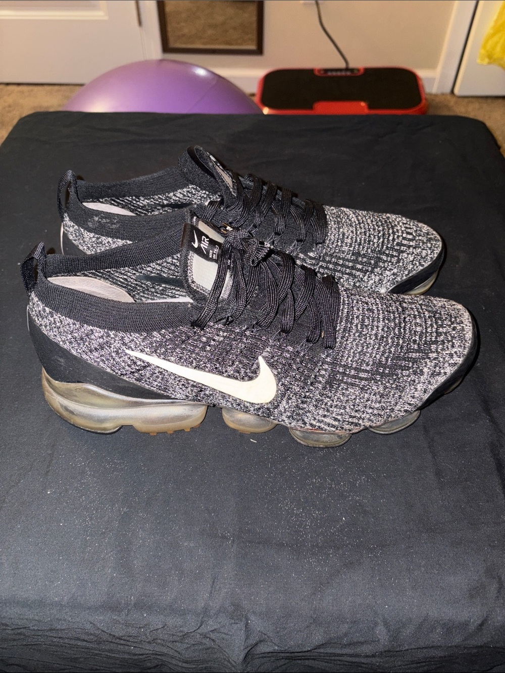 Nike Black and White Flyknit VaporMax Running Shoes